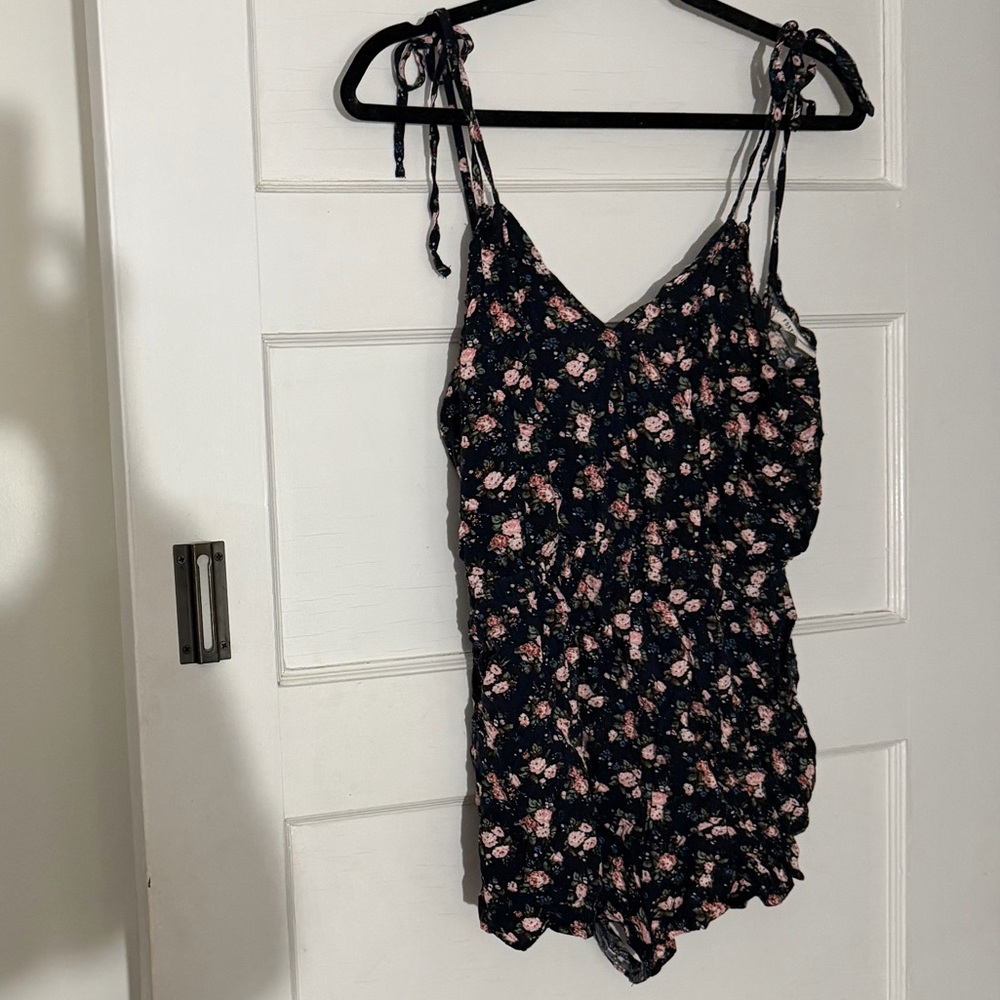 Forever 21 Black and Pink Floral Romper